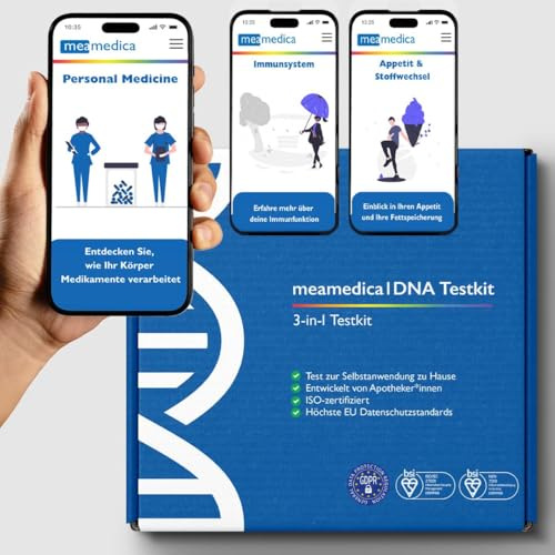 Meamedica Persönlicher Arzneimittel-DNA-Test Selbsttest für Medikamente, Gesundheit und Depressionen mit 2 ergänzenden Analysen über Appetit und Stoffwechsel sowie über das Immunsystem