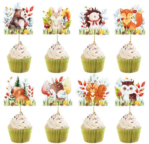 Cupcake Topper Dschungel, 24pcs Torten Topper Dschungel, Dschungel Deko Kuchen, Dschungel Deko Geburtstag Torte, Perfekt für Kindergeburtstage und Partys mit Waldthema