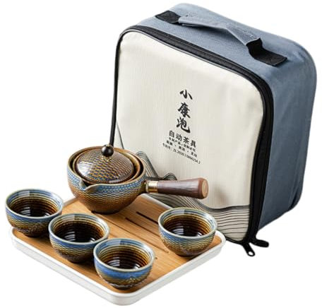 HOLIDYOYO Té Portátil De Cerámica para Viaje Set De Té Gongfu para Hogar y Exteriores Incluye Tetera y Cuatro Tazas con Bolso Compacto Resistente Al Calor y Fácil De Transportar