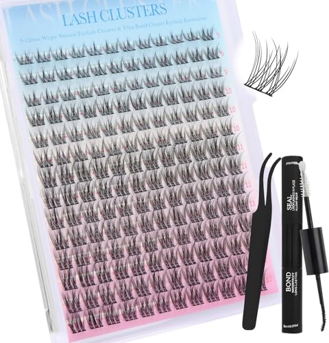 MOTIBACK Pestañas autoadhesivas C Curl, 168 unidades, pestañas naturales, 9-12 mm, extensiones de pestañas con pinzas, pestañas personalizadas con racimo natural, extensiones de pestañas DIY