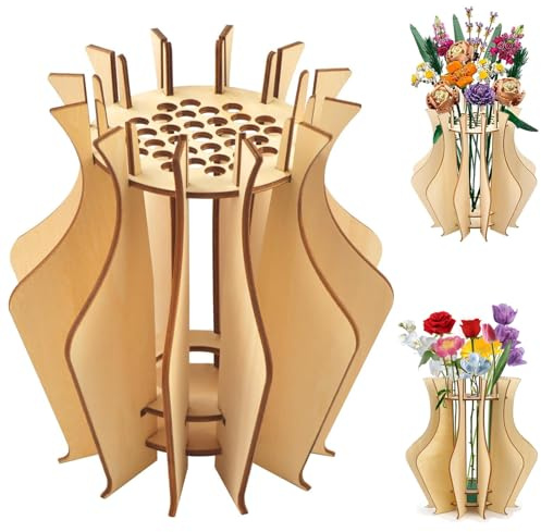 RXKFIGX Vase pour Lego Fleurs Support en Bois pour Bouquet de Fleurs Lego kit de Construction de vases en Bois pour Bouquet de Legos,Tournesol,Tulipes, Narcisses,Lotus（Grand）
