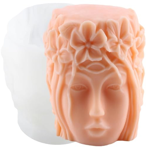 XIAOSHUI Moule à bougie avec guirlandes, tête de déesse, portrait, formes de tête en silicone, avec guirlandes, déesse pour bougies, décoration de la maison, moule de fabrication de bougies