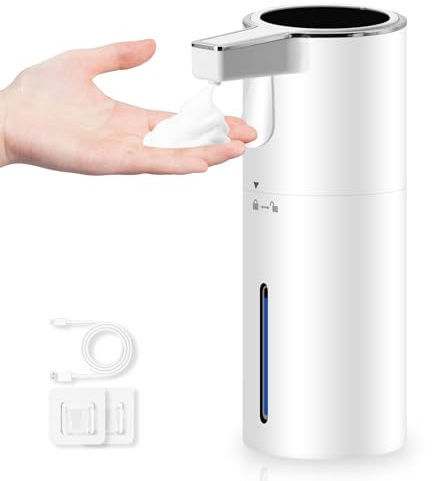 HMJIA Dispenser Semi-Automatico per Sapone 400ml con Touch Bar Dispenser per Sapone a Batteria Impermeabile IPX5 per Cucina e Bagno con Accessori per il Fissaggio a Parete (Bianco Schiuma)