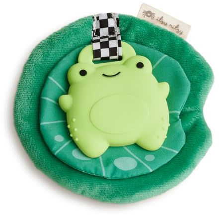 Itzy Ritzy Crinkle Teether Toy – Silicone Frog Teething Toy with Crinkly Lilypad & Plush Velour Layer – Features Multiple Textures for Teething Relief – Designed for Ages 3 Months and Up (Frog)