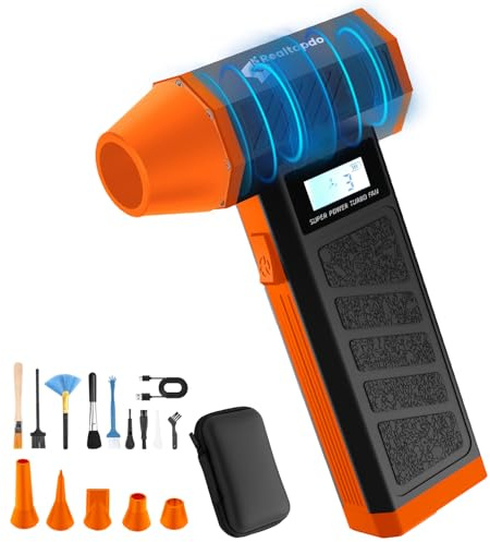 Elektrische Staubgebläse 150000RPM, 4-Gang Druckluft Compressed Air Duster mit 6000mAh Akku, Mini Gebläse Akku Reinigungsset für PC, Tastatur, Haus, Outdoor und Auto (Orange)