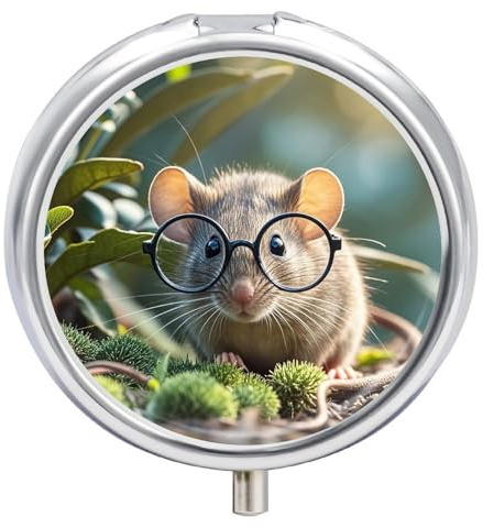 Guinea Mouse with Glasses Small Pill Box 3 Grids Travel Pill Case Portable Daily Pill Organizer with Anti-Mixing Design Easy to Retrieve Meds for Medication, Vitamin, Supplements