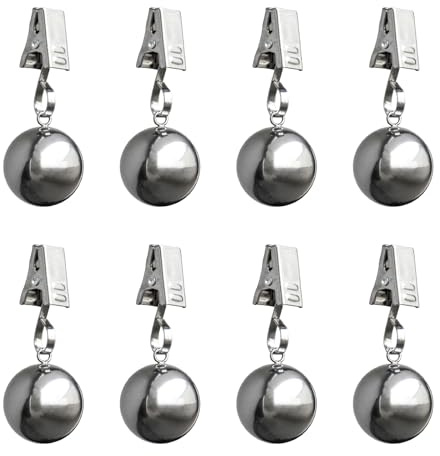 HillSpring Tischdeckenbeschwerer Extra Schwer, 8er Pack Gewichte für Tischdecke Outdoor, Rostfreie Edelstahlkugeln mit Clips, Gewichte für Vorhänge, Outdoor-Picknicktisch, Fahnen, 68 g