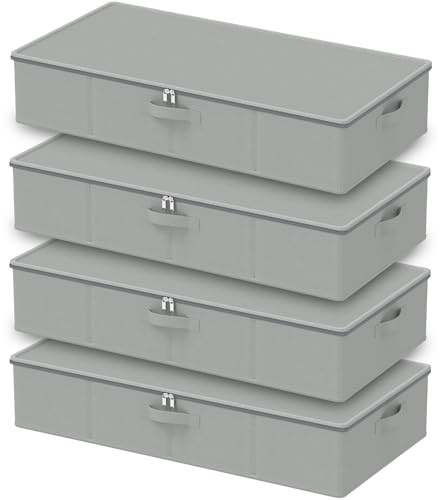 GUOHNHE Faltbarer Aufbewahrungsbox für Decken, Grau, 80x40x15 cm, 4 Stück | Unterbettkommode Stabil mit Deckel, Stoff Unterbett Aufbewahrung, Unterbettbox mit Griff, Umzugstaschen für Kleidung