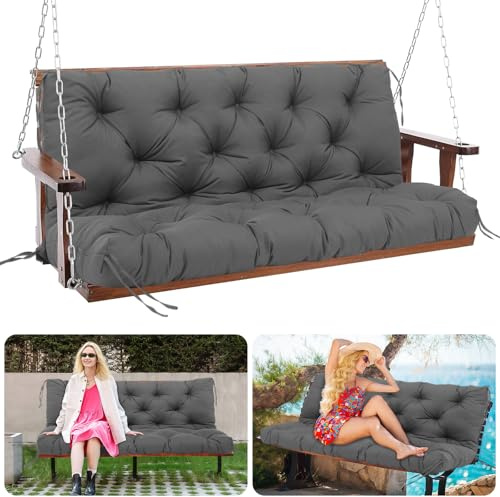 Garden Swing Seat Cushions 3 Seater 150cm Waterproof with Back & 8 Ties