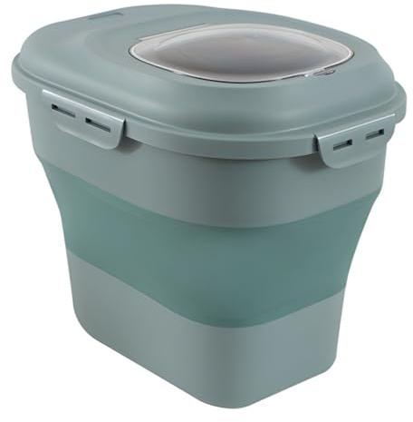 YöL Green Collapsible Pet Food Storage Container 25L with Wheels, Airtight Seal Lid & Scoop, Moisture Control Dry Food Bin Folding Space Saving Design for Dogs & Cats