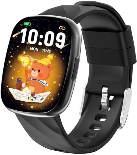PTHTECHUS Smartwatch Bambini - 1.75 Orologio Smartwatch Bambini Fitness Tracker Impermeabile con 100+ Modalità Sportive, Giochi e Contapassi, 4-12 Anni Ragazze e Ragazzi，Nero