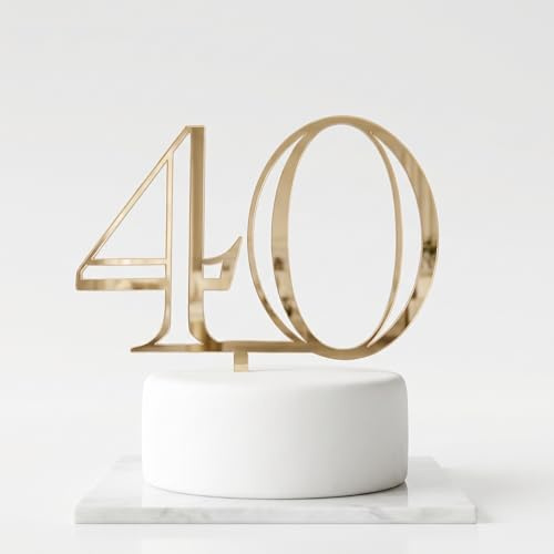 40th Birthday Cake Topper - Gold Acrylic Number 40 Cake Decorations
