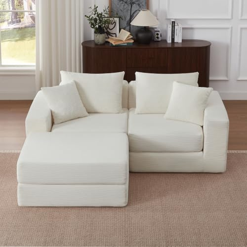 MUZHIXIANG Modulär moln soffa sittgrupp modern sovsoffa med halkfri bas för vardagsrum flexibel vardagsrum och lounge komfort (vit + skum + vår + 3-sitsig)