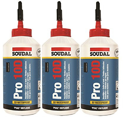 3 x 750ml Soudal Holzleim Pro 10D, lösemittelfreier Kleber auf PVAC-Basis speziell für den Innenbereich, Sparset (3)