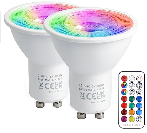 VARICART Ampoule LED GU10 5W 12 Couleurs Ampoules Spot LED Changement de Couleur RGBW, Dimmable avec Télécommande RGB Blanc Froid 6000K 50W Equiv, pour Luminaire Sur rail Applique Murale (paquet de 2)