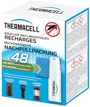 THERMACELL Recharge Anti Moustiques et Moustiques Tigres - 20m² - 48h | Compatible Diffuseurs, Nomades et Lanternes - 4 Cartouches Gaz + 12 Plaquettes - THRECHARG48N