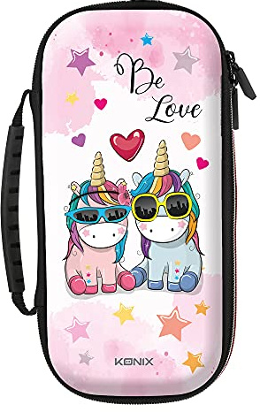 Konix Unik Housse de Protection et Transport pour Consoles Nintendo Switch, Switch Lite et Switch OLED - Rangement 8 Jeux - Motif Be Love, Licornes