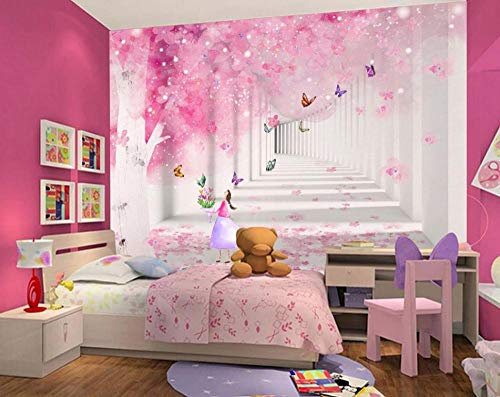 Papier Peint Intisse 3D Papillon Rose Fleur De Cerisier Affiche Le Fond Photo Papier Peint Art Accueil Décoration Enfant Dessin Chambre Garçon Fille Chambre À Coucher - 250x175CM（LxH)-XL
