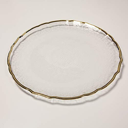 Sottopiatto in Vetro con Decorazioni Natalizie per Matrimoni, Eventi, Feste, Cene di Natale (Bordo Smerlato Dorato)
