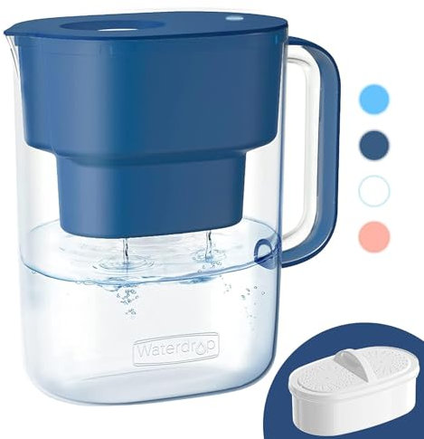 Waterdrop Lucid Jarra con filtro de agua con 1 filtro de 90 días, 3,5 L, reduce el fluoruro, el cloro y más, certificación NSF, sin BPA, azul clásico (filtro de repuesto: WD-PF-01A Plus)