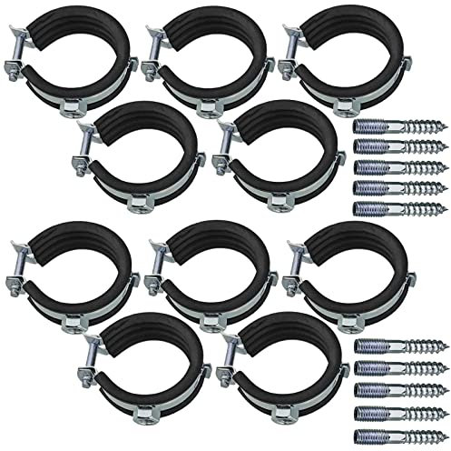 10 Stück Set Rohrschellen aus Stahl verzinkt Spannbereich 57 bis 61 mm Rohr Außendurchmesser mit Schallschutz Gummi Einlage + Stockschrauben M8 Halterung Befestigung 10er Pack