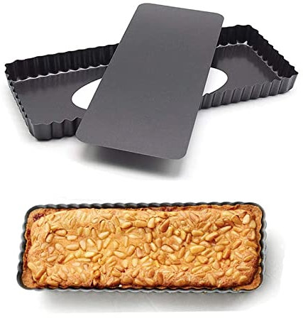 Quiche Tart Pan Antiadherentes, Sartenes de Tarta de Quiche, Molde Rectangular Antiadherente Tarta Quiche Pan, Bandeja Quiche con Base Extraíble, para Pasteles, Quiches, Color Negro, 35,6x14,5x3 cm
