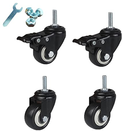 LOVEM roulettes avec Broche à vis,M12 Roues pour Lourde Charge 60mm Roulette Charge Lourde Exterieur polyuréthane roulettes Tige filetée,pour Les Tables d'établis (Pivotante x2+Frein x2)