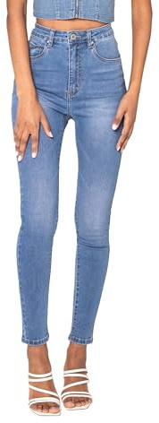 Nina Carter P190 dam skinny fit jeans extra hög midja jeans använd look, Ljusblå (P190-5), M
