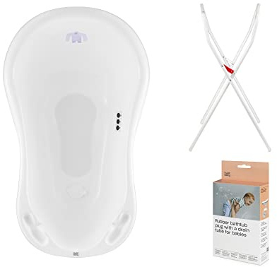Hylat Baby Babybadewanne mit Thermometer, Gestell und Abfluss - ergonomisch und komfortabel für Neugeborene und Babys