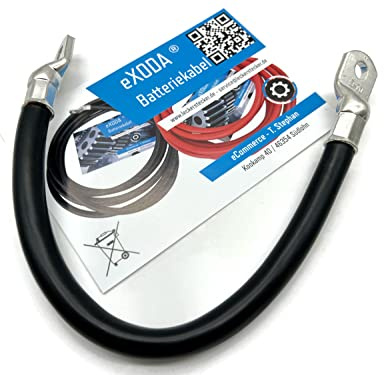 eXODA cavo batteria 70mm² 30cm M8 nero con incisa 70 gradi 1568A 12V | Cavo batteria, lunghezza 30 cm, sezione 70 mm², resistente al calore fino a 70 gradi, occhielli M8, bassa resistenza, prodott