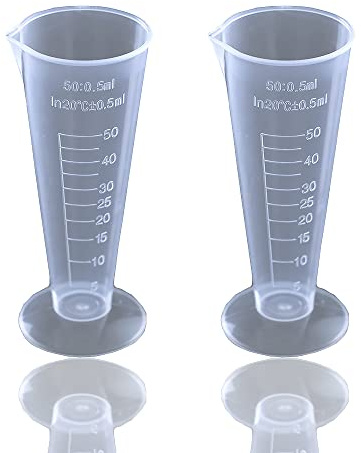 2pcs 50 ml de taza de medición, pp plástico graduado vaso de vaso de vaso transparente con marca de medición con marca de medición para laboratorio, líquidos de cocina.