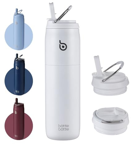 BOTTLE BOTTLE Isolierte Wasserflasche Edelstahl 32oz(946ml) mit Strohhalm Griff für Sport, Reisen, Fitnessstudio, doppelwandig auslaufsicher, BPA-frei (Weiß)