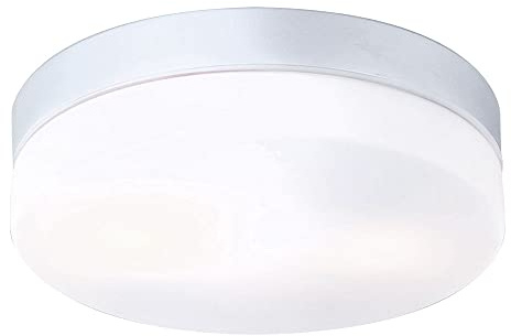 Deckenlampe Deckenleuchte Außenleuchte Balkonlampe Kellerleuchte Terrasse, IP44 2 flammig, Glas opal silber, 2x E27 Fassungen, DxH 24x6,5cm