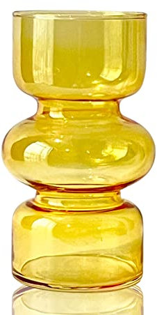 BLOFLO Vase hydroponique orange en verre transparent de 17,8 cm pour fleurs, vase floral géométrique moderne à trois couches pour décoration de table de mariage (Orange)