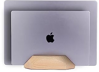 Nuvograin Dual Laptop Holder Vertical Laptop Stand, 2 Slots MacBook Stand Wood,Wooden Laptop Stand,Vertical Laptop Holder for Desk, Widen Dock Fits All MacBook/Surface pro