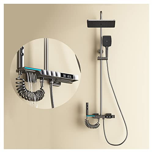 Boyuan Colonne De Douche avec Mitigeur Thermostatique LED Numérique Système De Douche avec Pommeau De Douche Douchette Pulvérisateur De Bidet Robinet De Baignoire Ensemble De Douche Gris