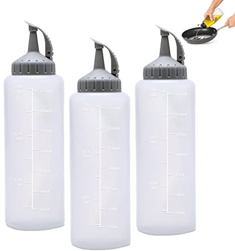 RICHSUM 3er-Pack Quetschflaschen für Soßen mit Drehverschlusskappen - Nachfüllbar für heiße Soßen, Barbecue-Soße, Öl, Gewürze, Salatsaucen, Senf, Mayo (grau,175ml)