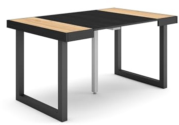 Skraut Home | Consolle allungabile | Tavolo consolle allungabile | 140 | Per 6 persone | Gambe in legno | Stile moderno | Rovere e nero