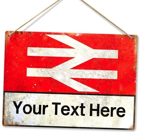 Customised Railway- Personalised Railway Sign | Printed Metal Wall Sign Plaque (Large - Twine, Worn Look)