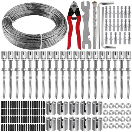 Kalolary Traliccio in Filo Giardino per Piante Rampicanti, 30M Kit Traliccio Filo d'Acciaio Resistente Acciaio Inossidabile Piante Parete Corda Acciaio Rampicante Kit Traliccio Cavi con Morsetto Croce