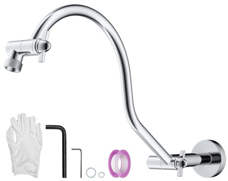 Hibbent Duschkopf-Verlängerungsarm aus Metall, 45,7 cm, Duscharm mit Flansch, massives Messing, flexibel, höhenverstellbar und winkelverstellbar, mit Verriegelungsgelenk, Universalanschluss, Chrom