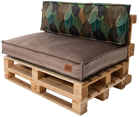 GoldenGroup Gartenset Kissen für Palettenmöbel Cappuccino & Blätter - Polsterstoff - Langlebiges und Wasserdichtes Material - Sitzkissen 120cm x 80cm x 15cm, Rückenkissen 120cm x 40cm x 15cm