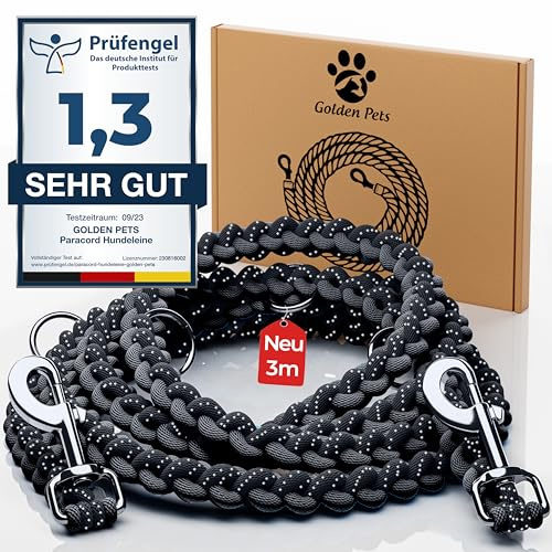 Testnote: Sehr gut - Hundeleine reflektierend I 3m, verstellbar, wetterfest & reißfest bis 250 kg I Paracord Führleine, Umhängeleine I kleine - große Hunde