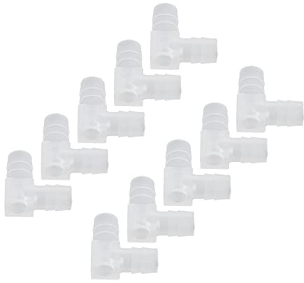 Förpackning med 10 PE-slangkopplingar 90 Graders Vinkelslangmunstycke Plastknäbågsslangsnippeladapter, Armbåge för Slang, Pumpar och Silikonslang (10 mm)