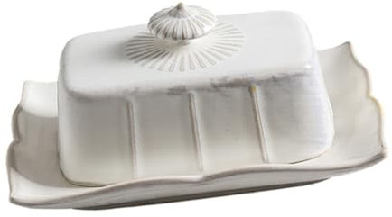 MAGICLULU Ceramic Butter Service Dish Lid White Tableware Snack Plate Cheese Box Kitchen Food Plate for Butter Storage and Serving