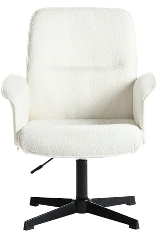 Meuble Cosy Fauteuil Scandinave Chaise de Coiffeuse Salon Bureau Chambre Siège Pivotant Hauteur Réglable avec Accoudoir en Bouclette Blanc
