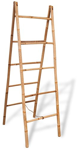 LAPOOH Escalera toallero Doble con 5 pelda Escalera Decorativa, Toalleros De Ba?o De Pie, Toallero Ba?o, bambú 50x160 cm