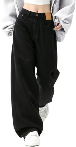 Briskorry Jeans Damen Y2k Boyfriend Jeanshosen Vintage Cargohose 90er Jeanshose Bootcut Freizeithose High Waist Schlaghose Reißverschluss Skateboard Hose