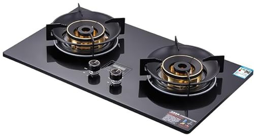 Cuisiniere Gaz Double 5.0 KW - Portable Poele A Gaz, Cuisinières à gaz à allumage pulsé table et encastrées, réglage la puissance feu à quatre vitesses avec fonction minuterie(LPG)