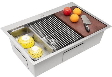 Spülbecken Edelstahl Spüle 304 Spülbecken Edelstahl Spüle Stainless Steel Undermount Kitchen Sink mit Siphon Ab- und Überlaufgarnitur